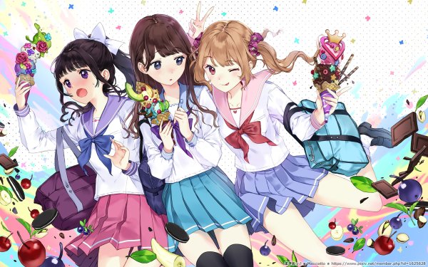 Anime Original Schoolgirl School Uniform Fruit Ice Cream HD Wallpaper | Background Image