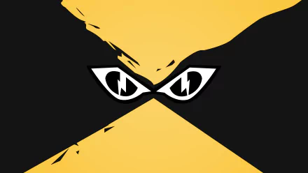 Yellow-and-black minimalist 8K Ultra HD PC desktop wallpaper with bold diagonal shapes and stylized eyes evoking IQ from Tom Clancy's Rainbow Six: Siege — minimalist gaming video game art.