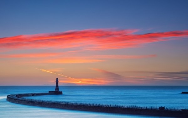 Man Made Lighthouse Buildings Ocean Horizon Sky HD Wallpaper | Background Image