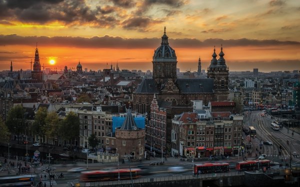 Man Made Amsterdam Cities Netherlands City Sunset Building HD Wallpaper | Background Image