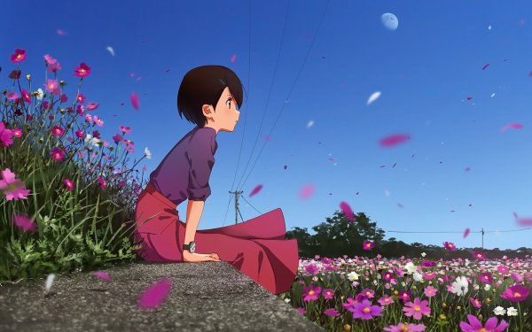 Anime Original Moon Flower Short Hair HD Wallpaper | Background Image