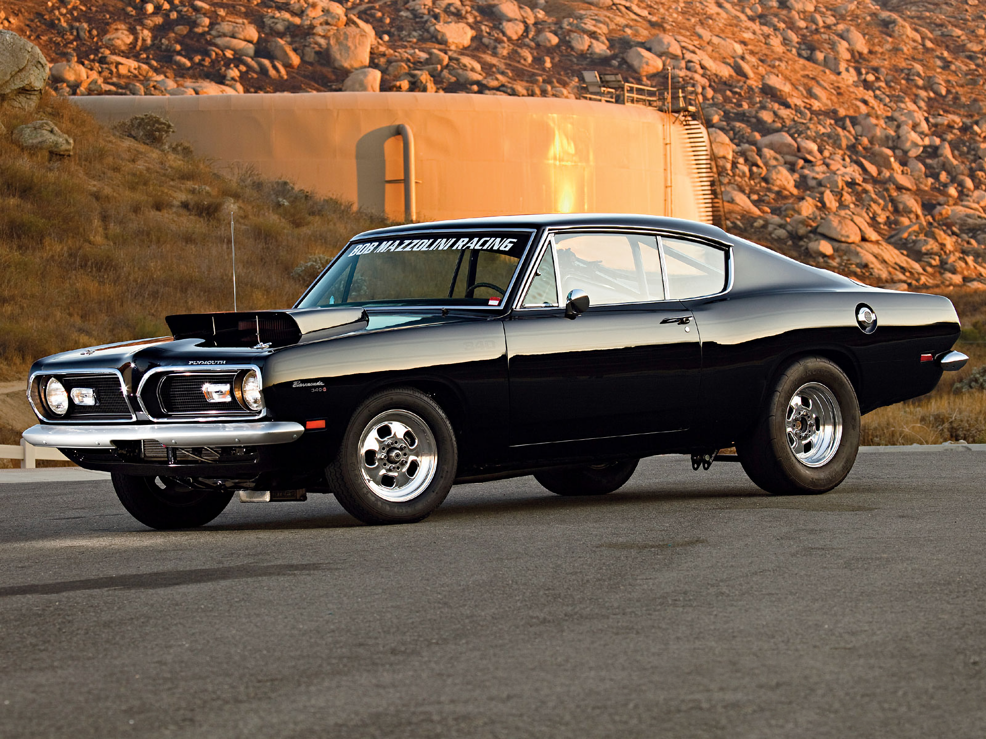 Download Black Car Race Car Muscle Car Vehicle Plymouth Barracuda HD Wallpaper