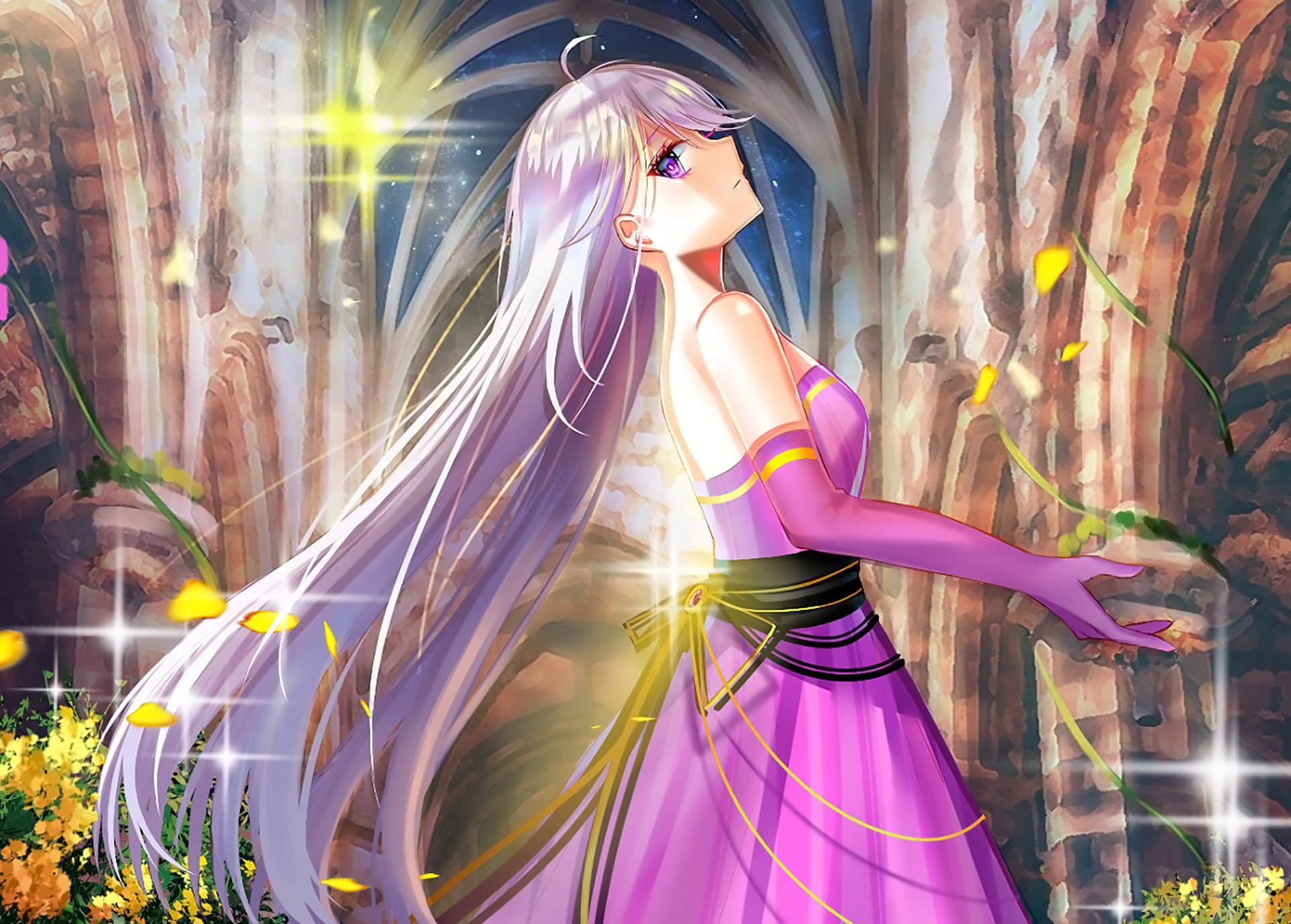 Download Purple Eyes Long Hair Dress White Hair Anime Original  HD Wallpaper by ミネ(MINE)