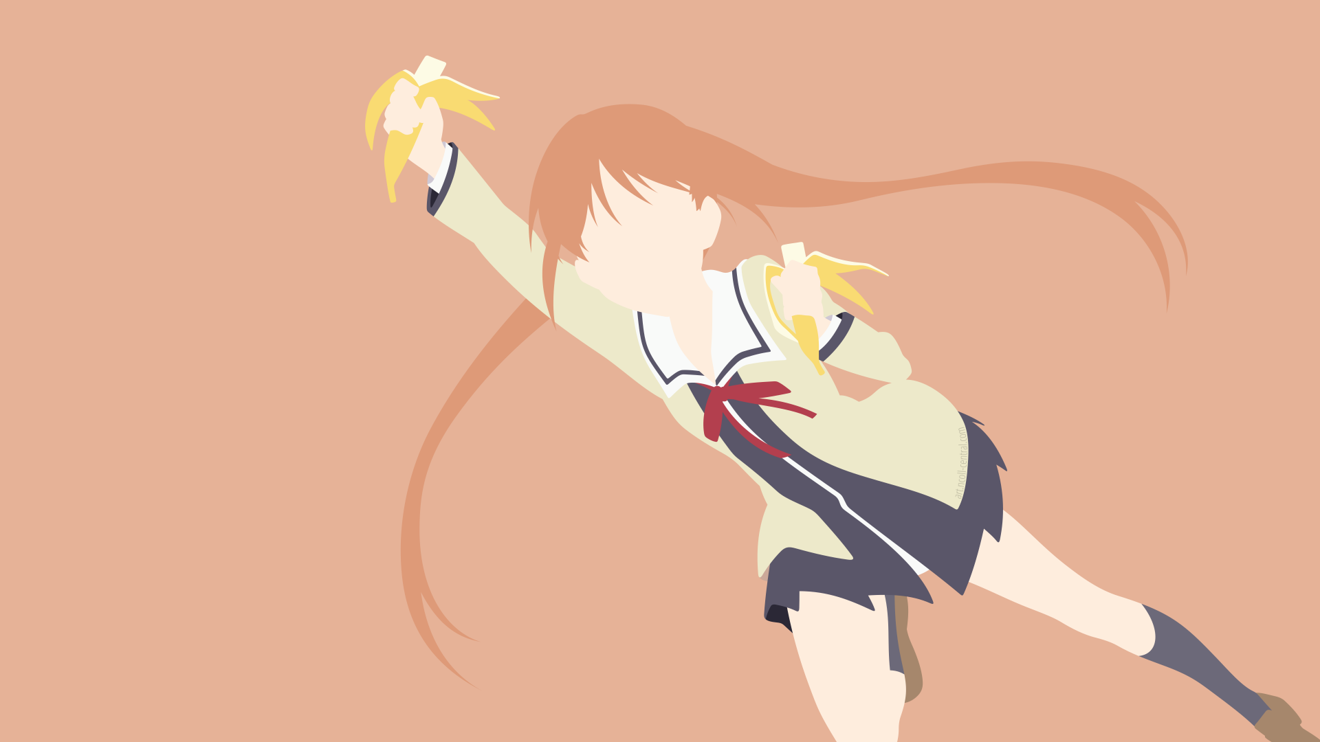 Minimalist 4K Ultra HD anime desktop wallpaper featuring Yoshiko Hanabatake from Aho Girl in a dynamic pose with simplified shapes and soft colors.