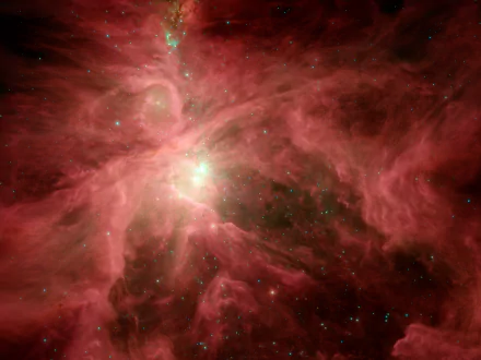 Pink Orion nebula with a bright star cluster in a sci‑fi space scene — 2K Quad HD PC desktop wallpaper and background.