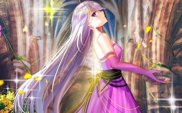 Anime Original White Hair Dress Long Hair Purple Eyes HD Wallpaper | Background Image