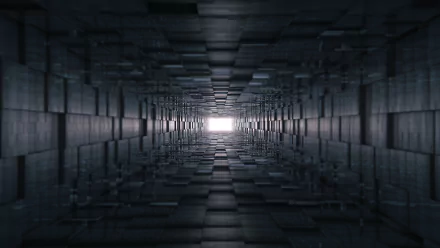 Abstract HD wallpaper featuring a dark, geometric tunnel composition with symmetrical shapes creating a sense of depth and perspective.