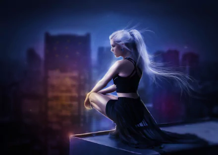  Girl on Roof of Building by humamy