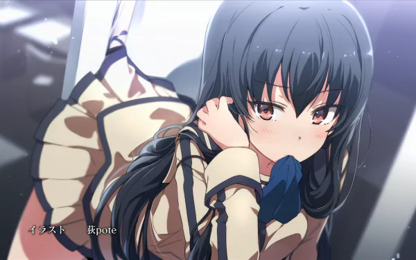 HD anime desktop wallpaper from Dies Irae featuring a pensive girl with dark hair and a school uniform in a reflective, detailed art style.