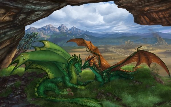 Fantasy Dragon Landscape Couple Love HD Wallpaper | Background Image