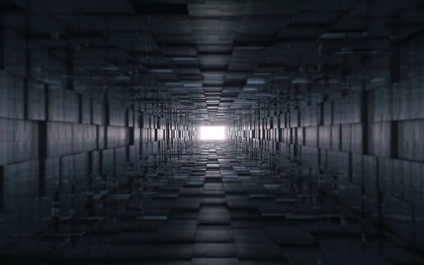 Abstract HD wallpaper featuring a dark, geometric tunnel composition with symmetrical shapes creating a sense of depth and perspective.