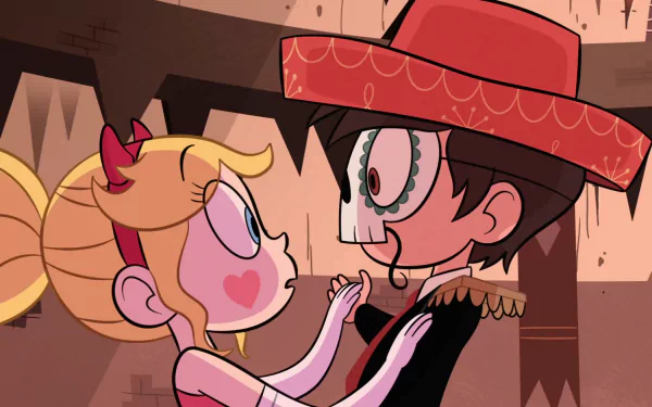 HD PC desktop wallpaper featuring Marco Diaz and Star Butterfly from the TV show Star vs. the Forces of Evil in a close, animated scene.