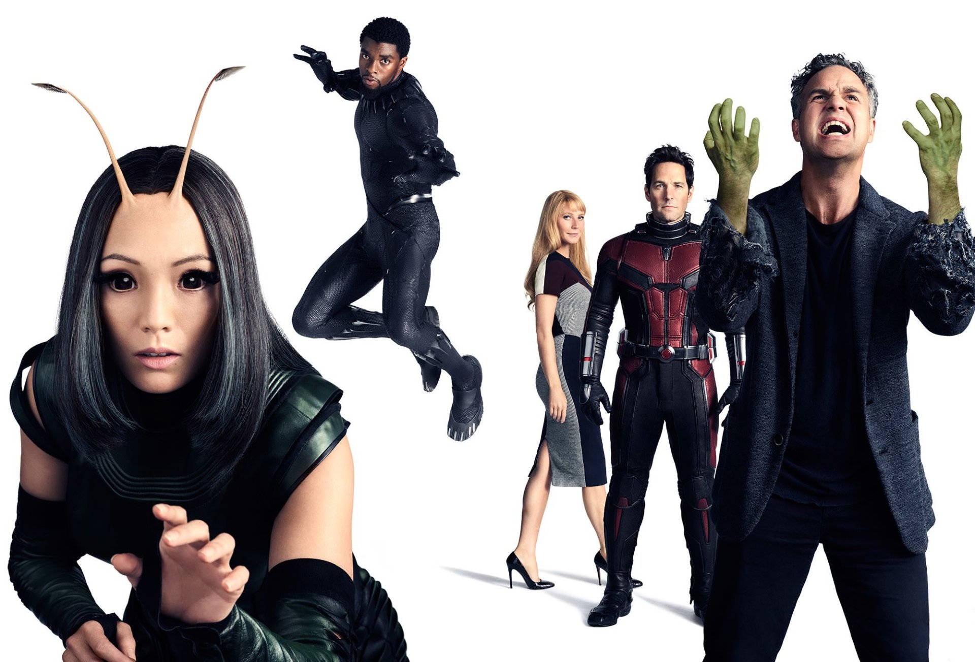 HD wallpaper featuring Mantis, Black Panther, Pepper Potts, Ant-Man, and Hulk from Avengers: Infinity War.