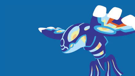 Stylized Kyogre on a solid blue background — legendary Pokémon from Omega Ruby & Alpha Sapphire, HD PC desktop wallpaper