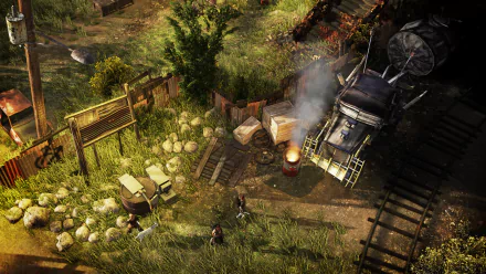 HD desktop wallpaper featuring a scene from Wasteland 2 with characters in a post-apocalyptic setting.