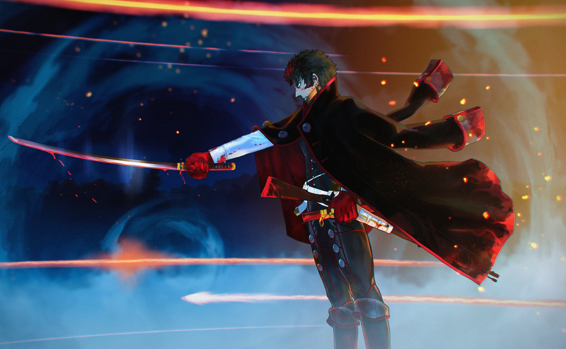 Download Hijikata Toshizō (Fate/Grand Order) Black Hair Katana Glove Cape Weapon Anime Fate/Grand Order HD Wallpaper