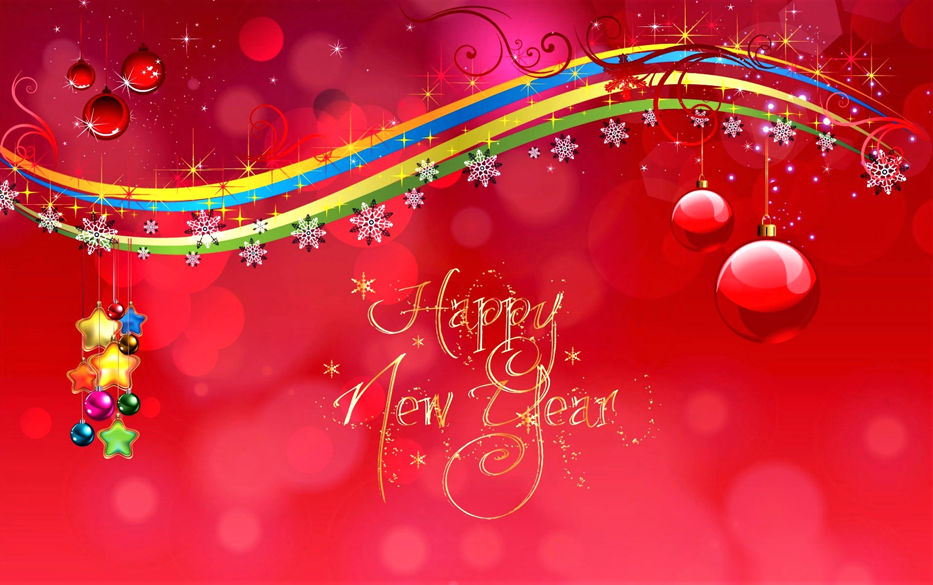 Festive Colorful Snowflake & Ornaments HD Wallpaper – Happy New Year