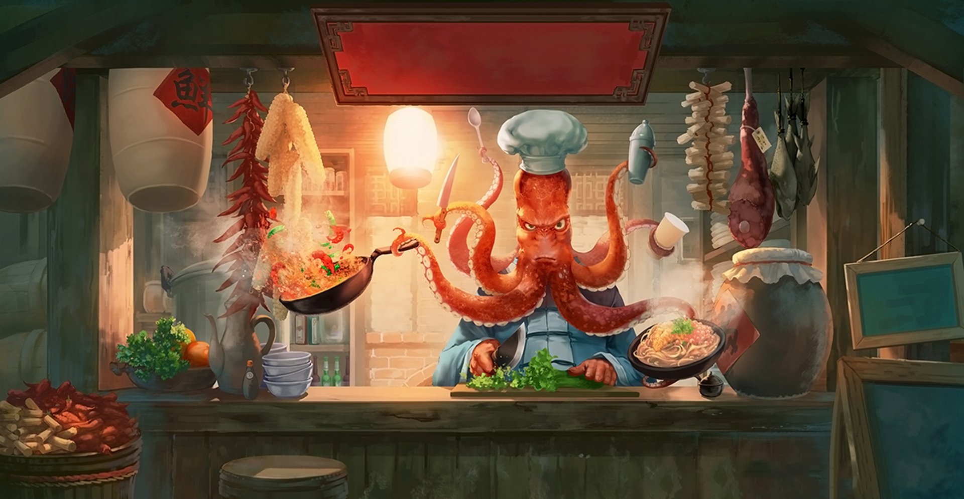 Download Octopus Cooking Food Chef Fantasy Creature HD Wallpaper by anti