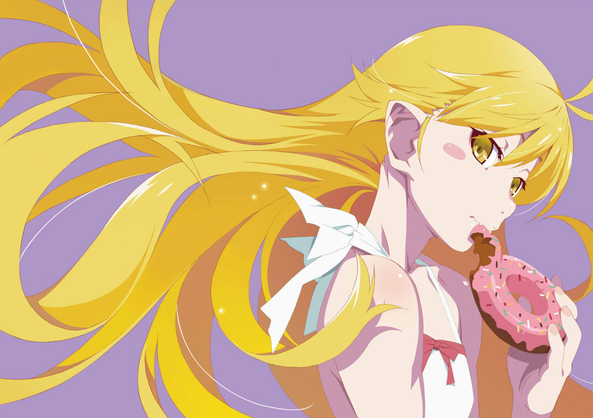 HD anime wallpaper featuring Shinobu Oshino, also known as Kiss-shot Acerola-orion Heart-under-blade, from Kizumonogatari in the Monogatari series.