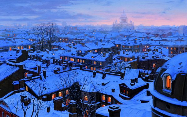 Man Made Saint Petersburg Cities Russia Winter House Night Town Snow Light HD Wallpaper | Background Image