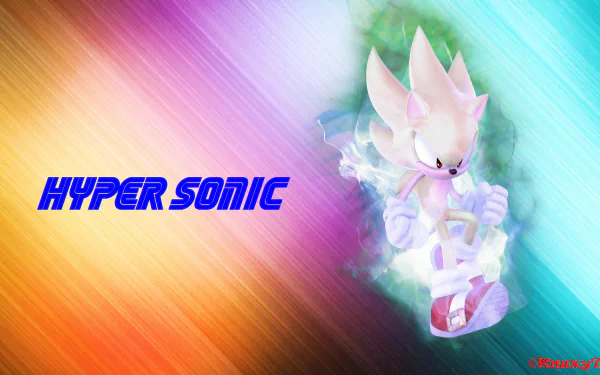 HD PC desktop wallpaper featuring Hyper Sonic from the video game Sonic Unleashed with vibrant multicolored diagonal streaks in the background.