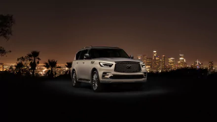 night SUV car silver car Infiniti vehicle Infiniti QX80 HD Desktop Wallpaper | Background Image