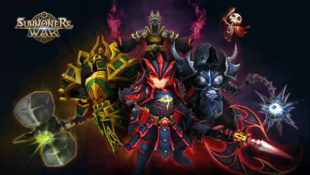 HD desktop wallpaper of Summoners War: Sky Arena featuring vividly colored characters ready for battle.
