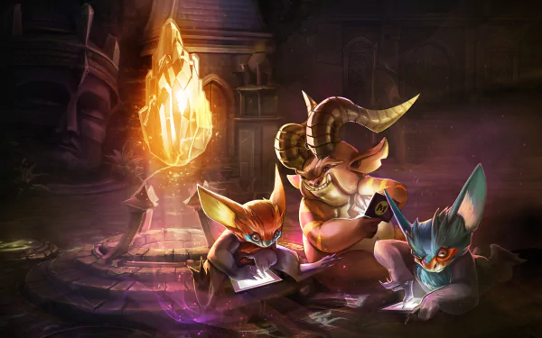 HD desktop wallpaper featuring Vainglory characters in a dynamic, fantasy game setting with a glowing flame.