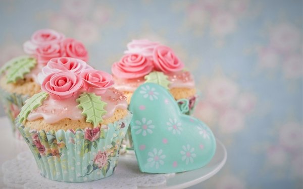 Food Cupcake Flower Heart-Shaped HD Wallpaper | Background Image