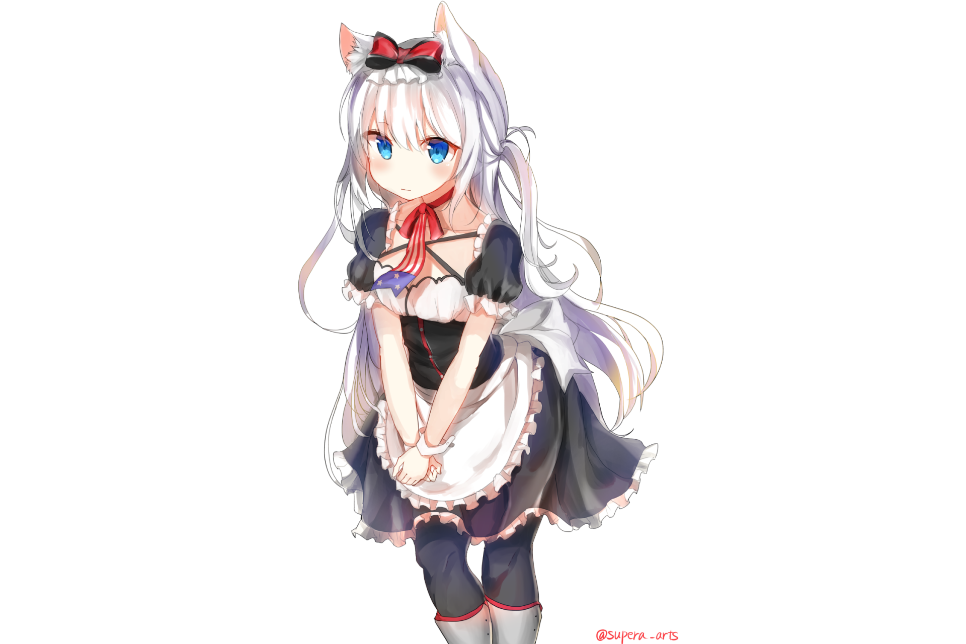 HD PC desktop wallpaper featuring Hammann from Azur Lane in anime style, dressed in a detailed black and white maid outfit with long silver hair and blue eyes.