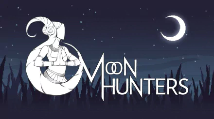 HD desktop wallpaper of Moon Hunters featuring a stylized character and crescent moon against a starry sky backdrop.