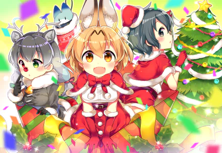 Reindeer (Kemono Friends) Serval (Kemono Friends) Lucky Beast (Kemono Friends) Kaban (Kemono Friends) heterochromia Christmas Anime Kemono Friends anime christmas HD Desktop Wallpaper | Background Image