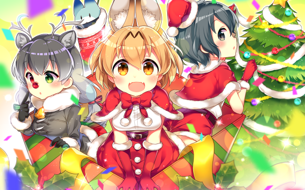 Anime Kemono Friends Christmas Heterochromia Kaban Lucky Beast Serval Reindeer HD Wallpaper | Background Image
