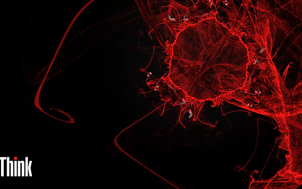 4K Ultra HD fractal design created with Apophysis software, featuring intricate red patterns on a black background with Thinkpad branding for a tech-inspired desktop wallpaper.