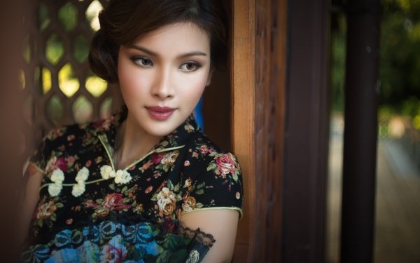 Women Asian Model Lipstick Brunette Brown Eyes HD Wallpaper | Background Image