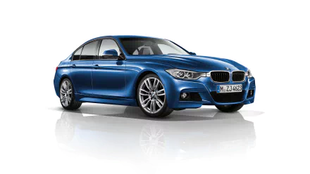 Blue BMW 3 Series car shown as a 4K Ultra HD PC desktop wallpaper and background, highlighting the vehicle's sleek design.