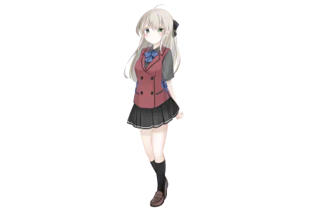 Anime-style original schoolgirl with blonde hair, green eyes, and a school uniform, depicted in HD for a PC desktop wallpaper and background.