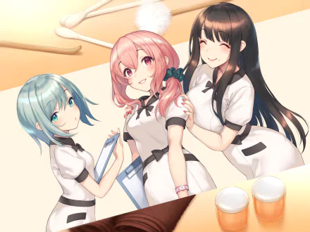 pink eyes pink hair blue eyes blue hair uniform Anime Original HD Desktop Wallpaper | Background Image