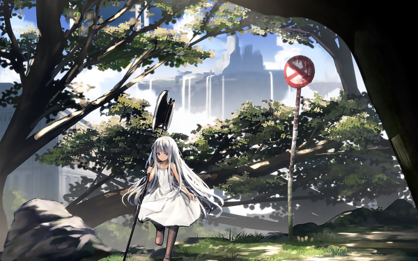 Anime Original White Hair Dress Axe Heterochromia HD Wallpaper | Background Image