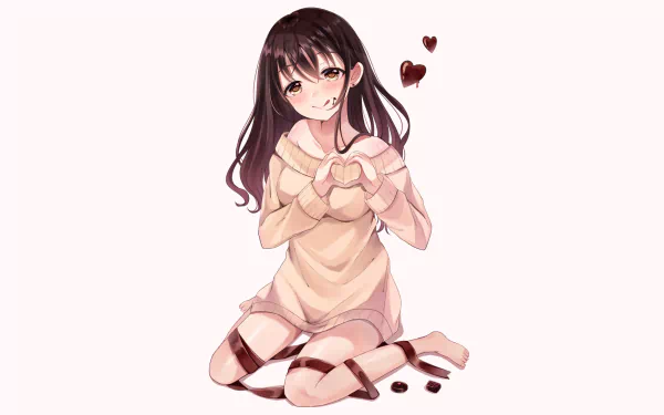 sweater heart long hair Anime Original HD Desktop Wallpaper | Background Image