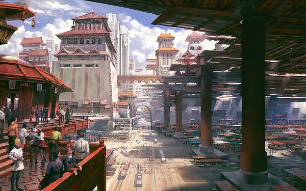 Anime Original City Building HD Wallpaper | Background Image