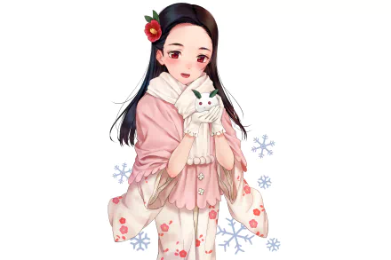japanese clothes flower red eyes scarf Anime Original HD Desktop Wallpaper | Background Image