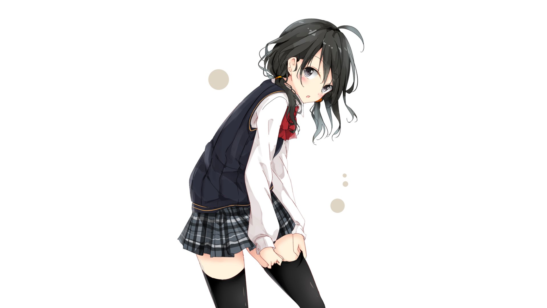 HD anime-style original artwork of a girl in a school uniform, featured as a clean and detailed PC desktop wallpaper and background with a white backdrop.