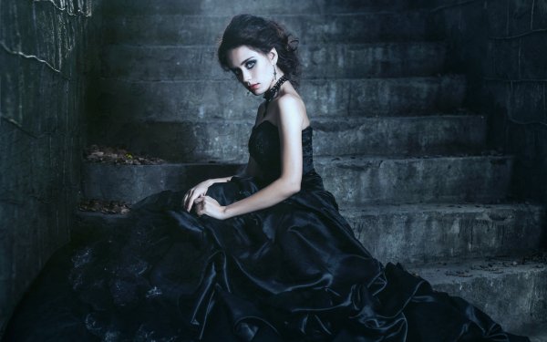 Women Model Gothic Black Dress HD Wallpaper | Background Image