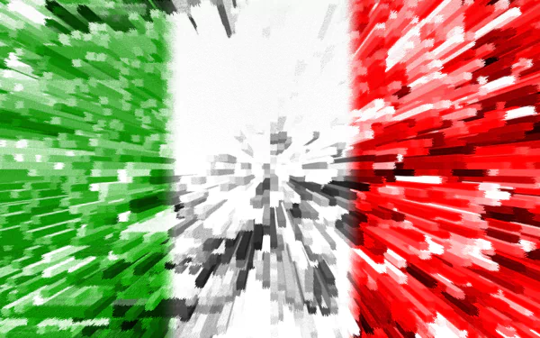 HD PC desktop wallpaper featuring a dynamic, abstract design of the Italian flag with green, white, and red colors in a pixelated burst effect.