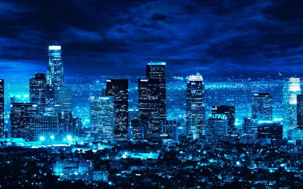Man Made Los Angeles Cities United States Skyline Skyscraper Night Blue USA Cityscape HD Wallpaper | Background Image
