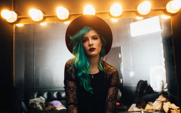Music Halsey Singer Lipstick Blue Hair Hat HD Wallpaper | Background Image