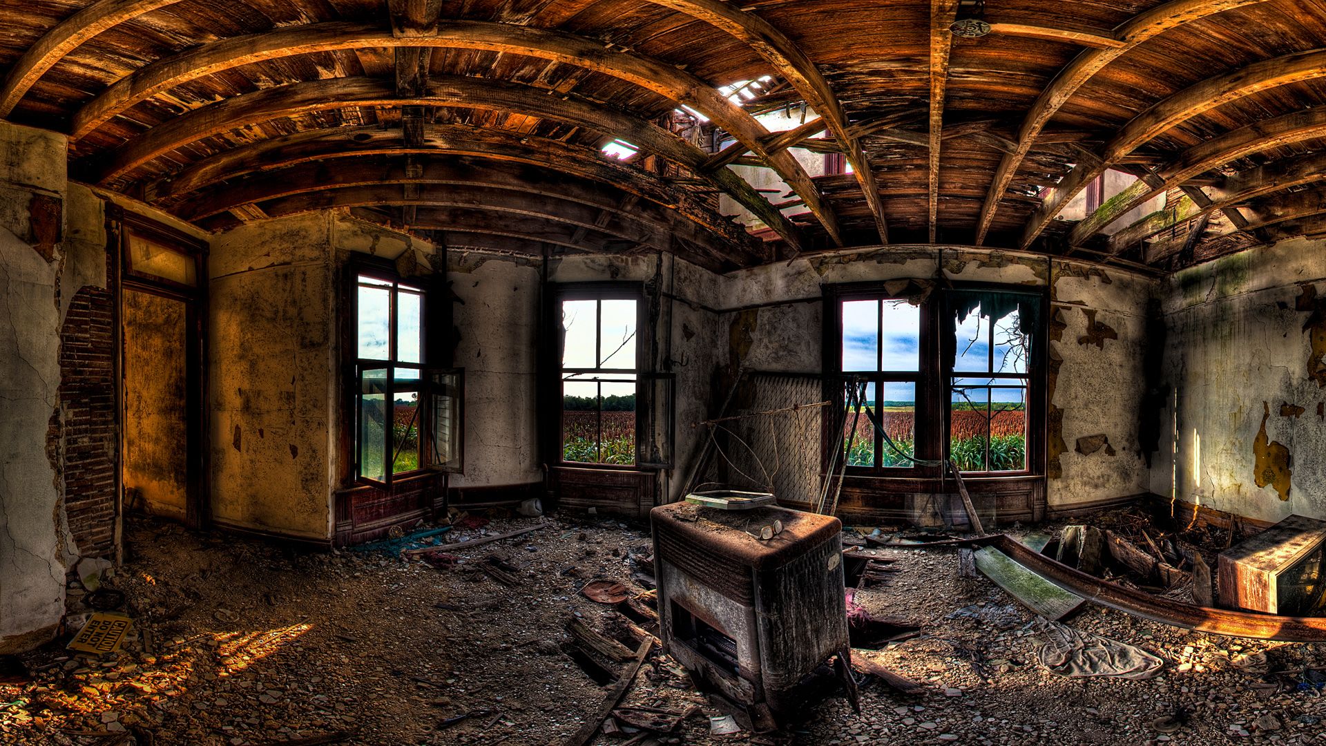 HDR Wallpaper: Dark Ruins with Evocative Window Views