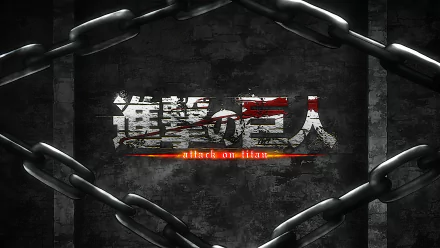 A dark-themed HD desktop wallpaper featuring the Attack on Titan anime logo amidst heavy, metallic chains and a rugged, textured background.