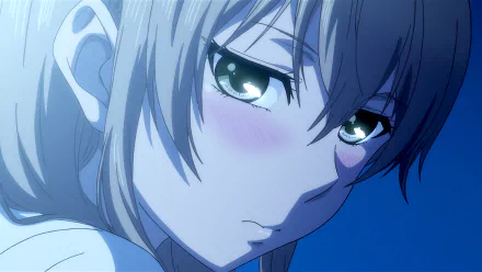Anime character Yuzu Aihara from Citrus with green eyes and a blush, shown in a close-up HD wallpaper and background.